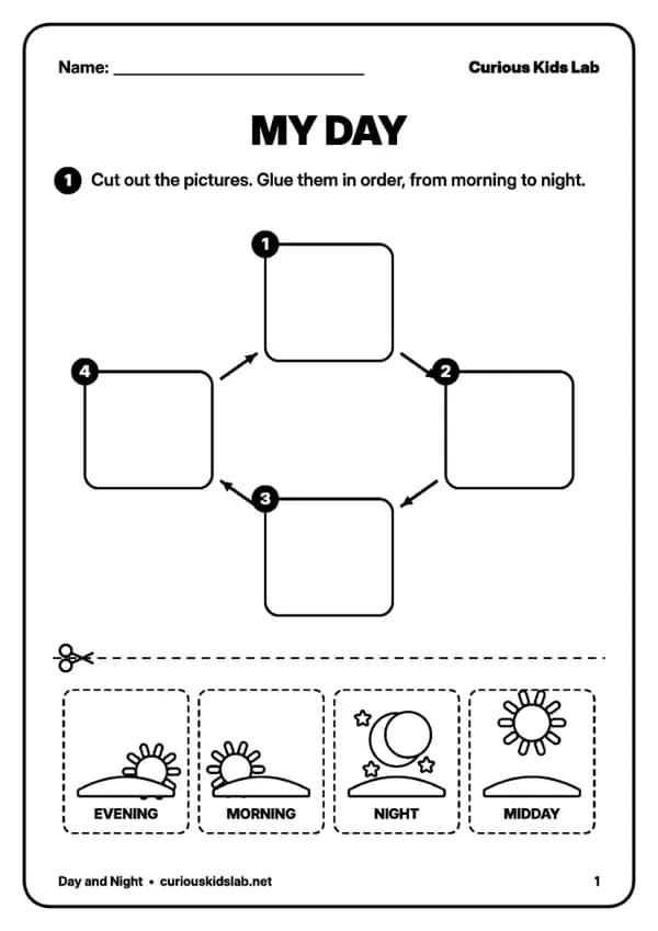 Page 2 of the worksheets “Day and Night Worksheets”