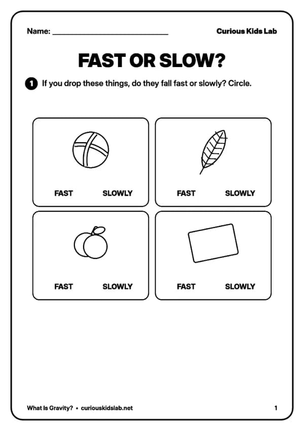 Page 2 of the worksheets “What Is Gravity? Worksheets”