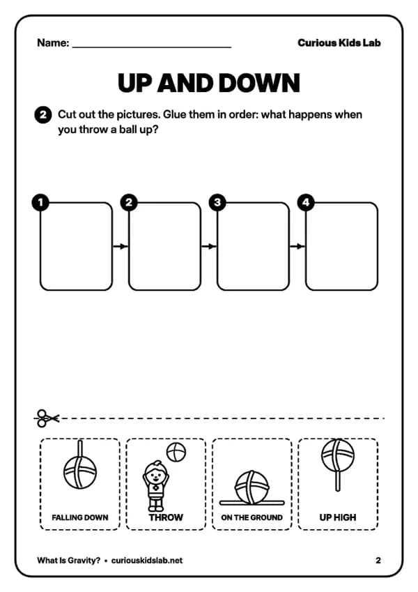 Page 3 of the worksheets “What Is Gravity? Worksheets”