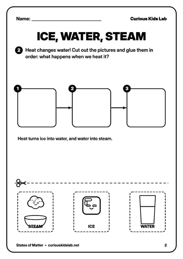 Page 3 of the worksheets “States of Matter Worksheets”