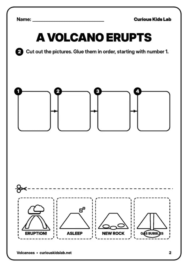 Page 3 of the worksheets “Volcanoes Worksheets”